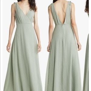 NWT Lulus - Romantic Possibilities Sage Brush Swiss Dot Maxi Dress - Med